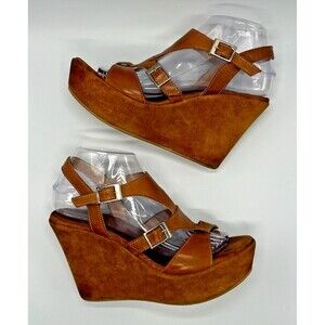 FRANCESCO SACCO Leather Wedge Platform Gladiator Sandals - Brown - Sz 38…